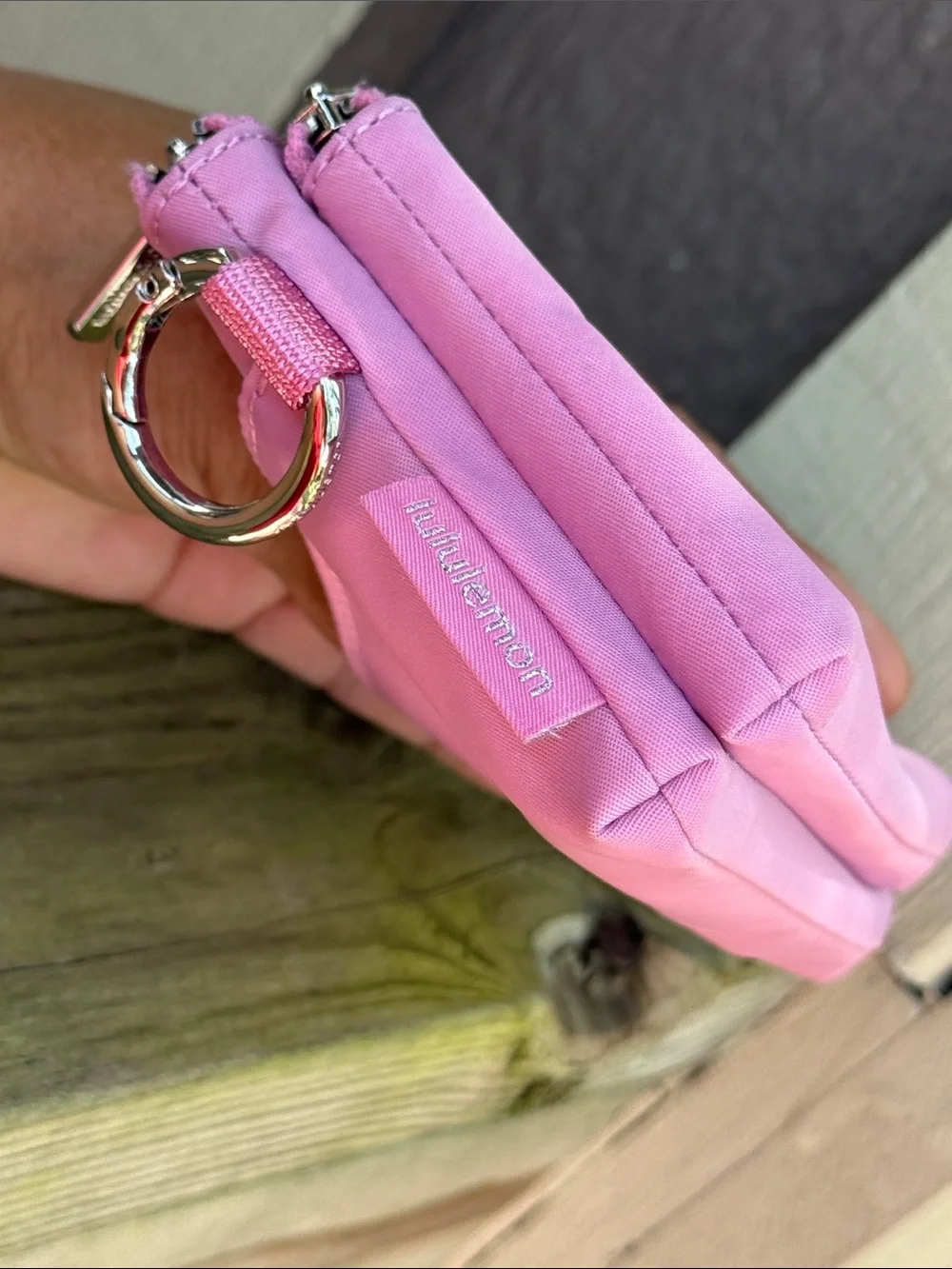 lululemon pastel pink keyring pouch